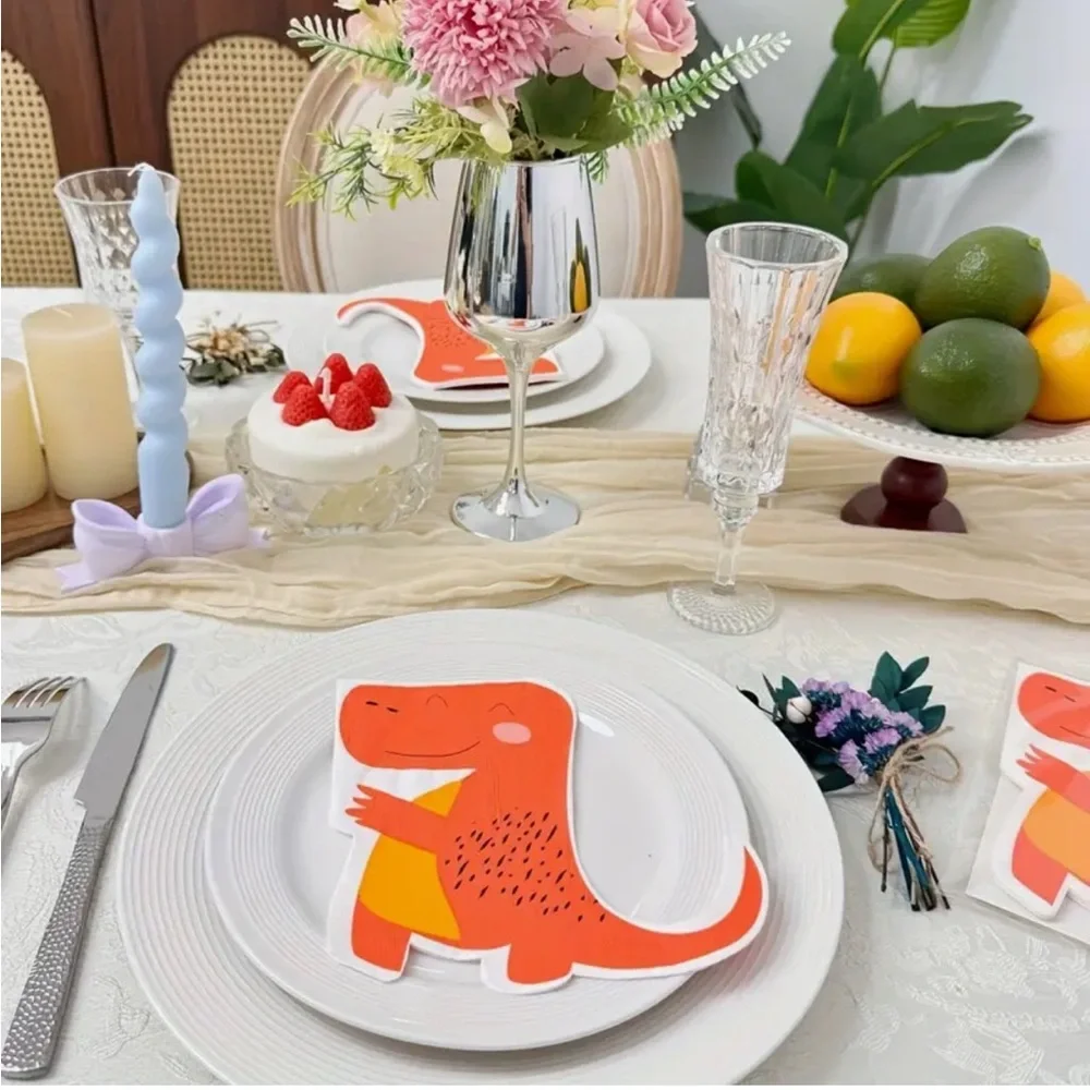 Orange Dinosaur Shaped Paper Napkins, 20-ct